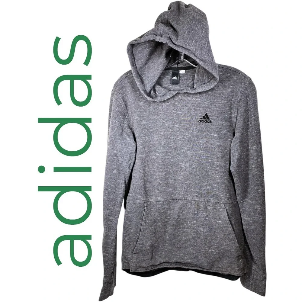 Adidas Essentials‎ Pique 100% Cotton Hoodie Heather Gray Kangaroo Pocket Medium